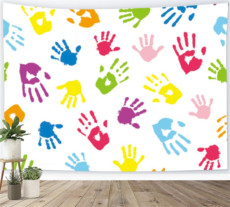 Toile de Fond de Photographie d'Empreintes de Mains Colorées pour la Rentrée BRP7-20