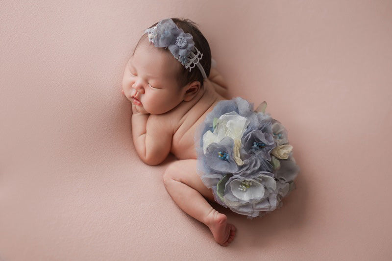 Accessoires de photographie pour nouveau-né Robe à pompon fleurie pour bébé fille (avec coiffe assortie) CL3