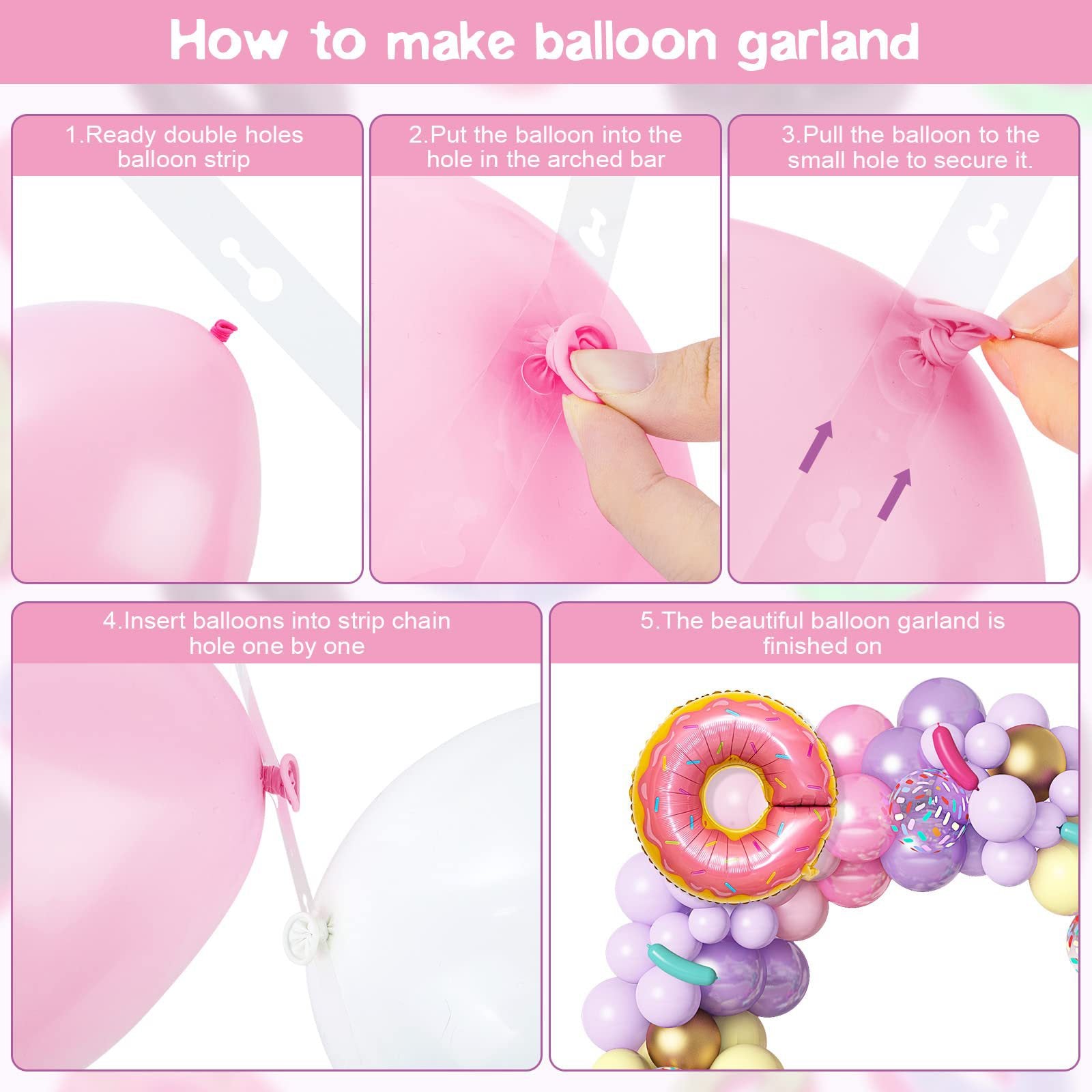 Chaîne de Ballons Fantaisie Macaron Trois Donuts pour Thème d'Anniversaire BA18