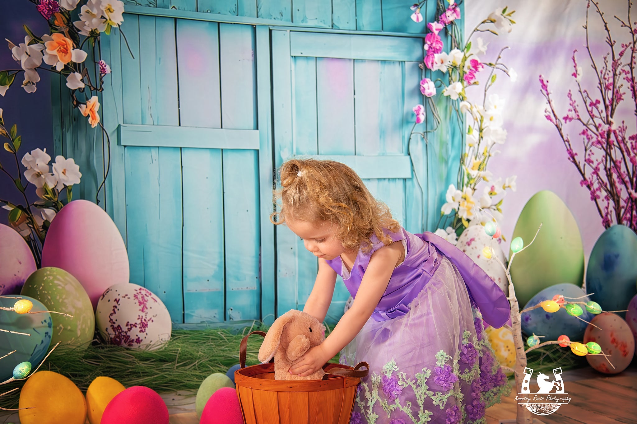 Fond Studio Photo Pâques Œuf Vibrant Cabane Œuf Bleue BRP1-289