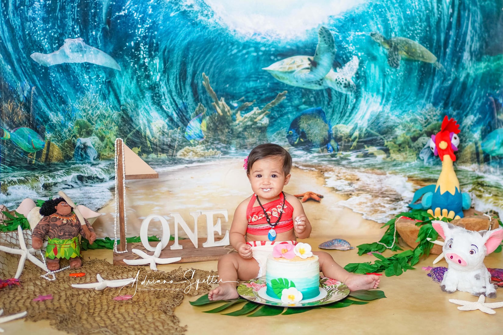 Toile de fond pour gâteaux d'anniversaire Toile de fond vie marine sous-marine tortues 1er anniversaire MRR10-37