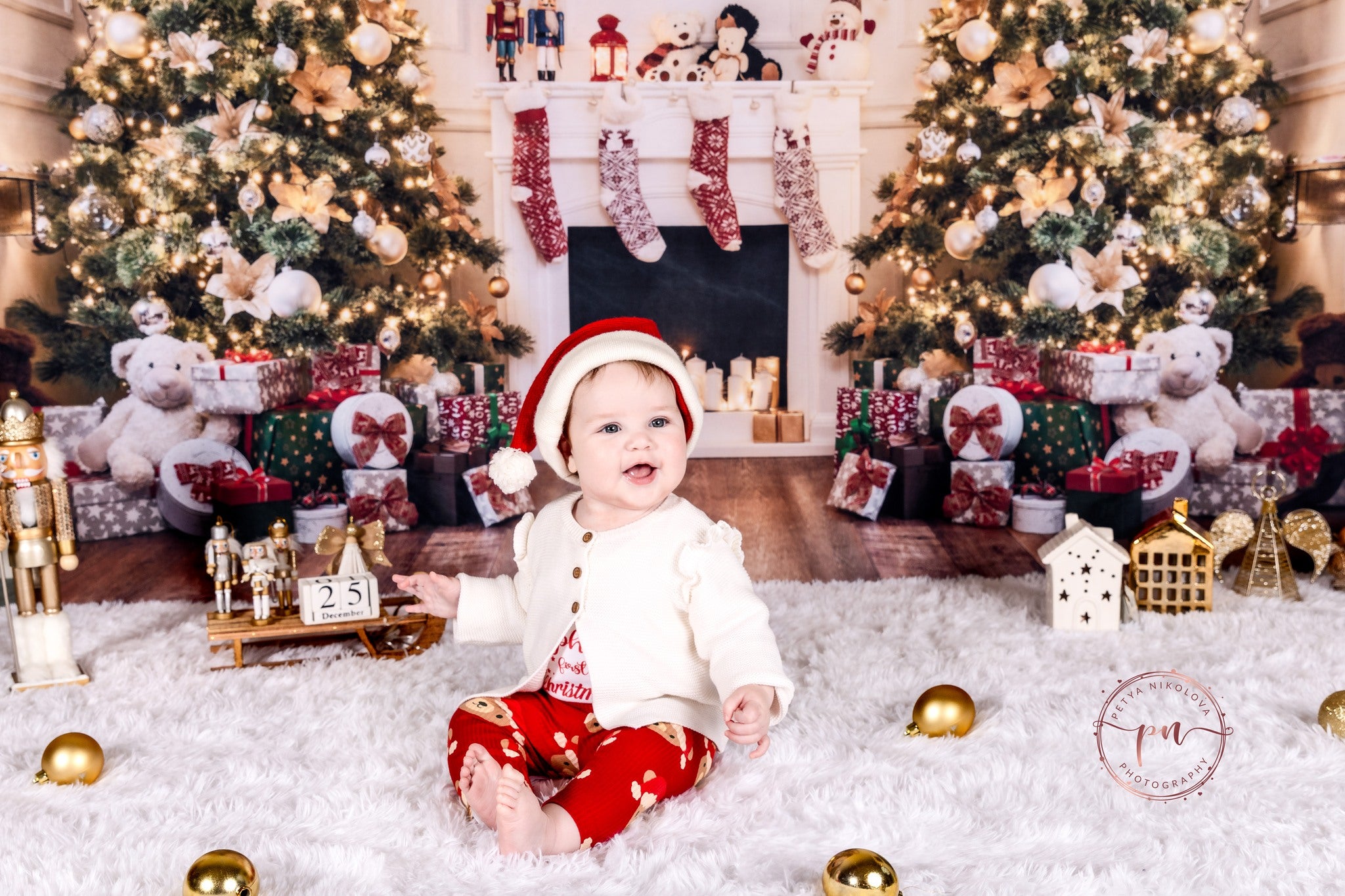 Toile de fond de cheminée de décoration d'arbre de Noël D989