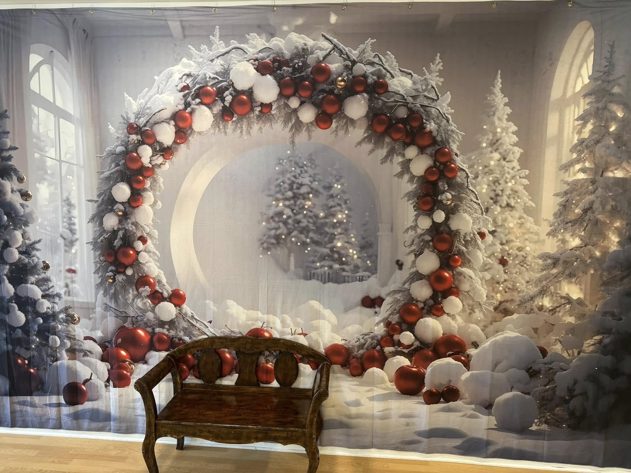 Toile de fond de Photographie avec Boules de Noël et Couronne RR7-742