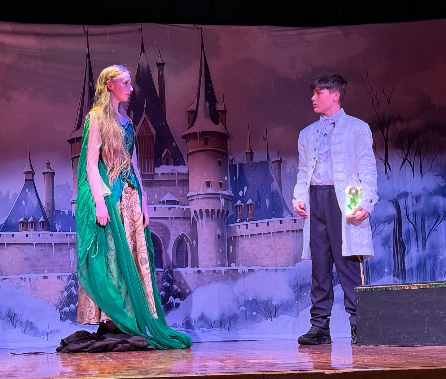 Toile de fond Château enchanté au milieu de la forêt enneigée BRP10-34