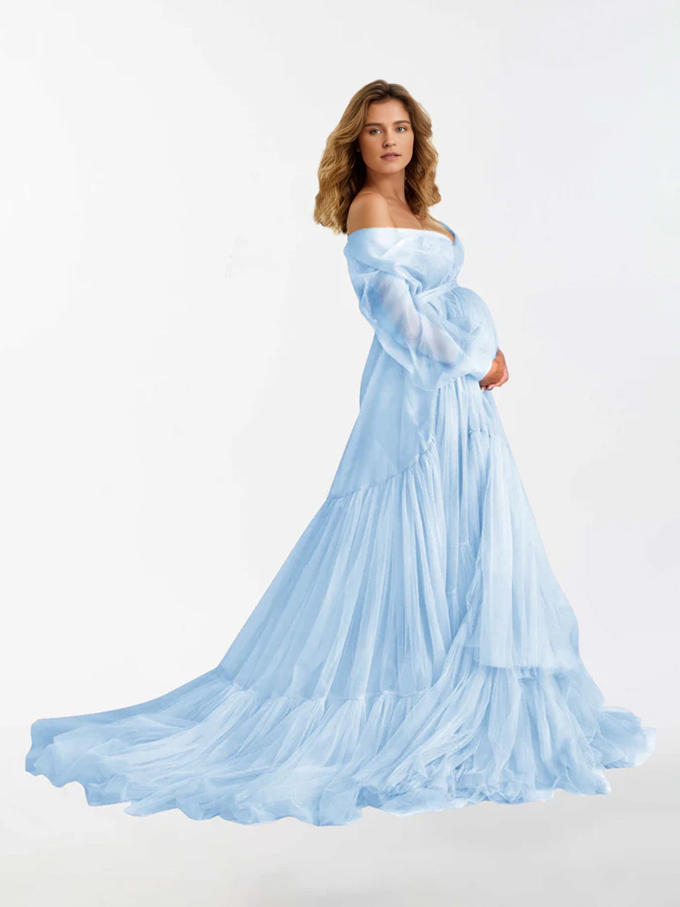 Robe de maternité à manches longues à volants et col en V pour la photographie RB3