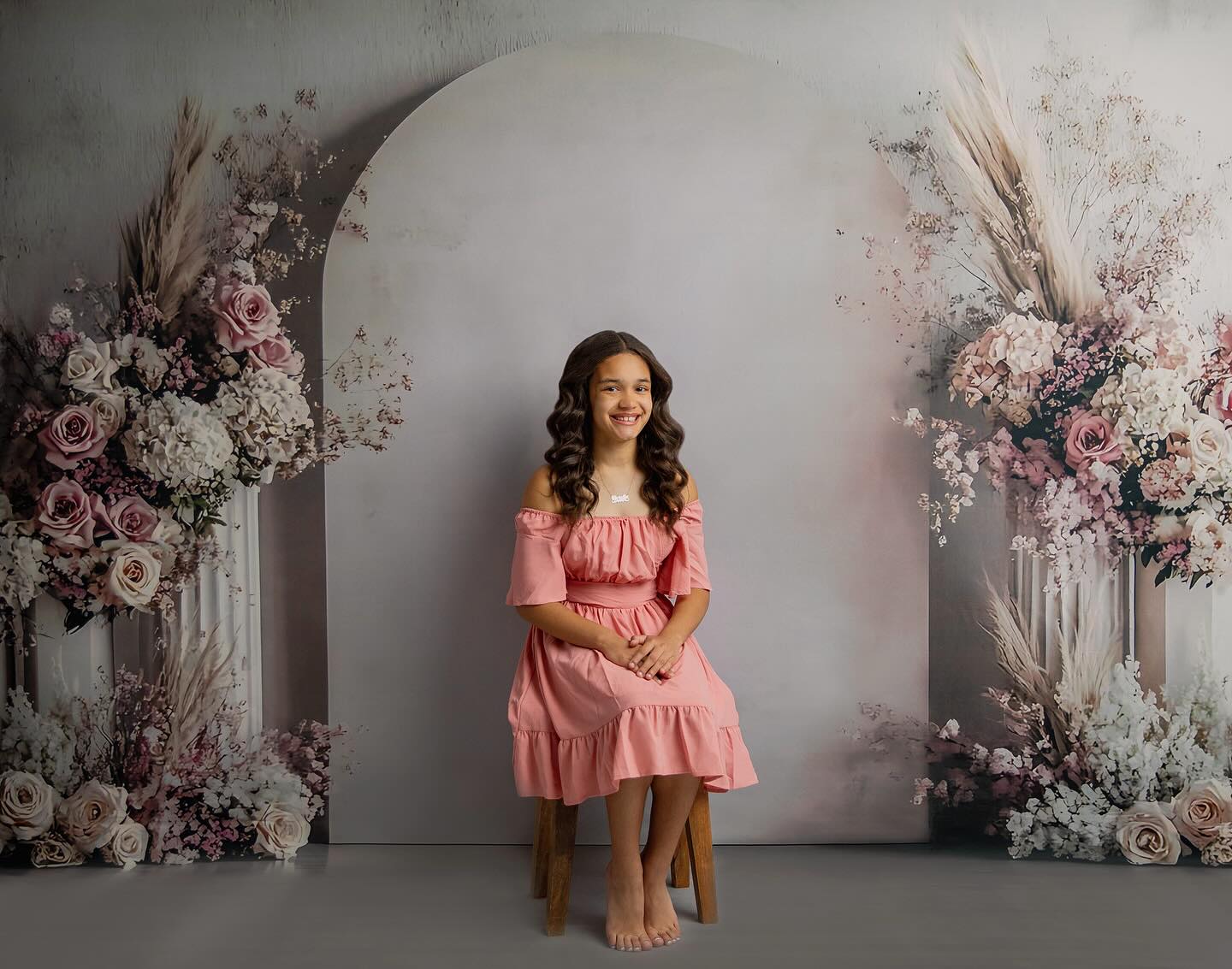 Fond Photo Floral Arche Élégante de Fleurs Roses BRP2-80