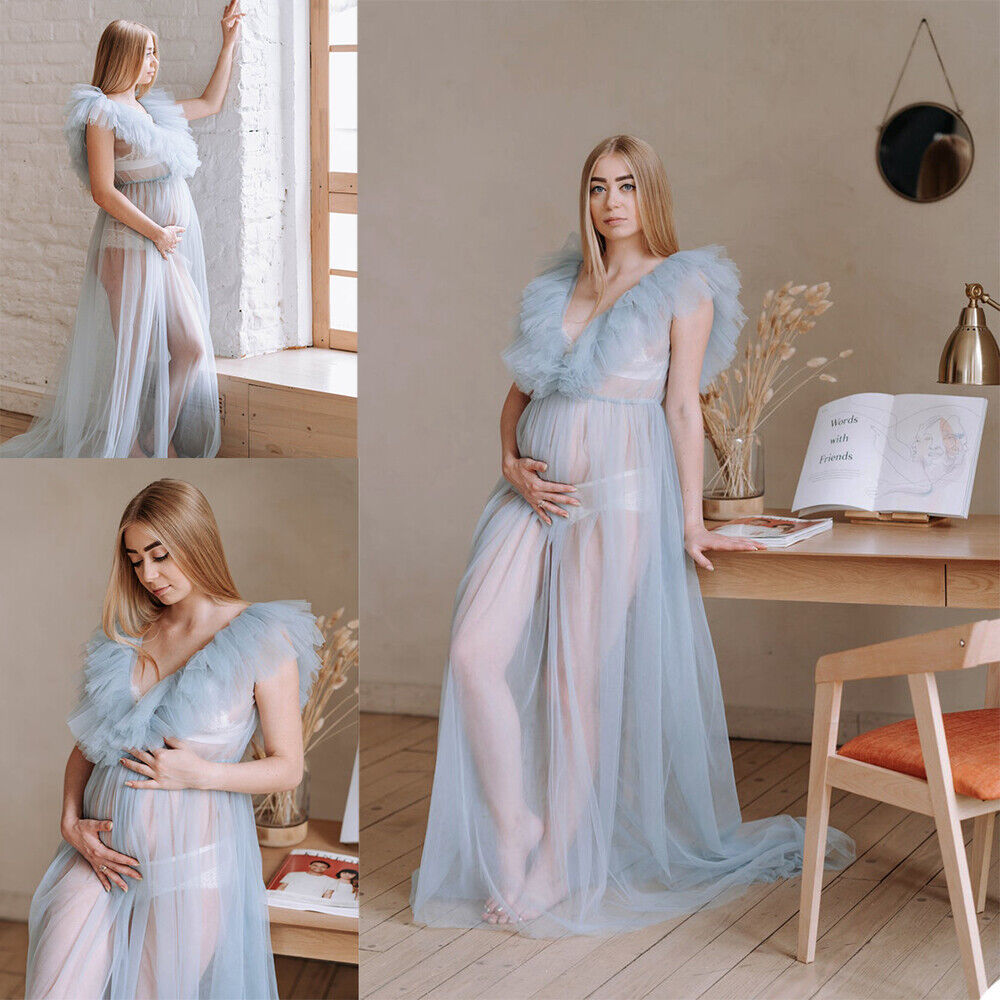Robe de Maternité en Tulle Doux avec Col en V au Sol RB14