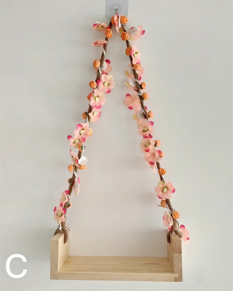 Esthero Balançoire en bois pour la photographie de nouveau-nés (avec fleurs) SYPJ11