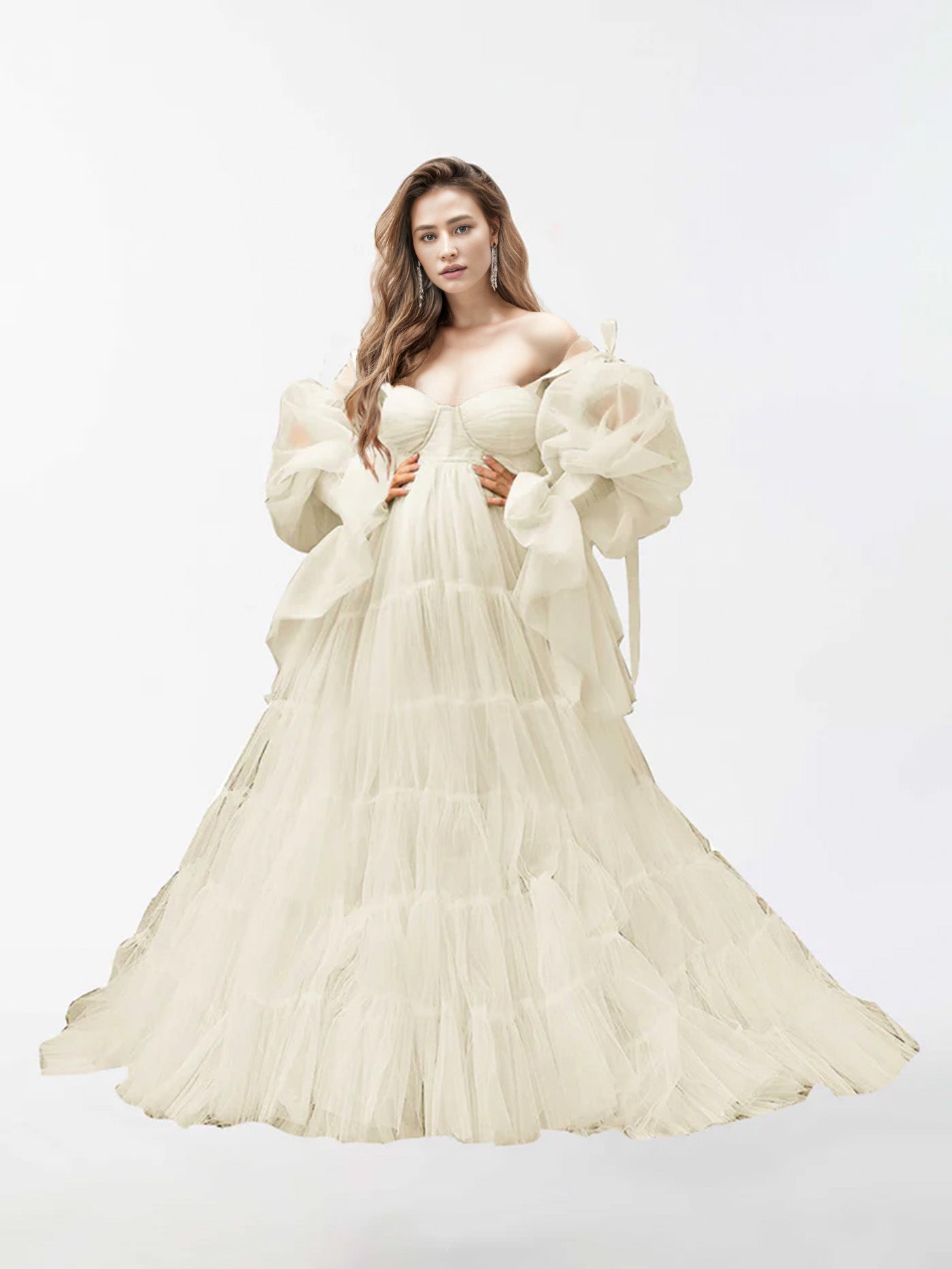 Robe de maternité en tulle à manches longues pour la photographie RB2