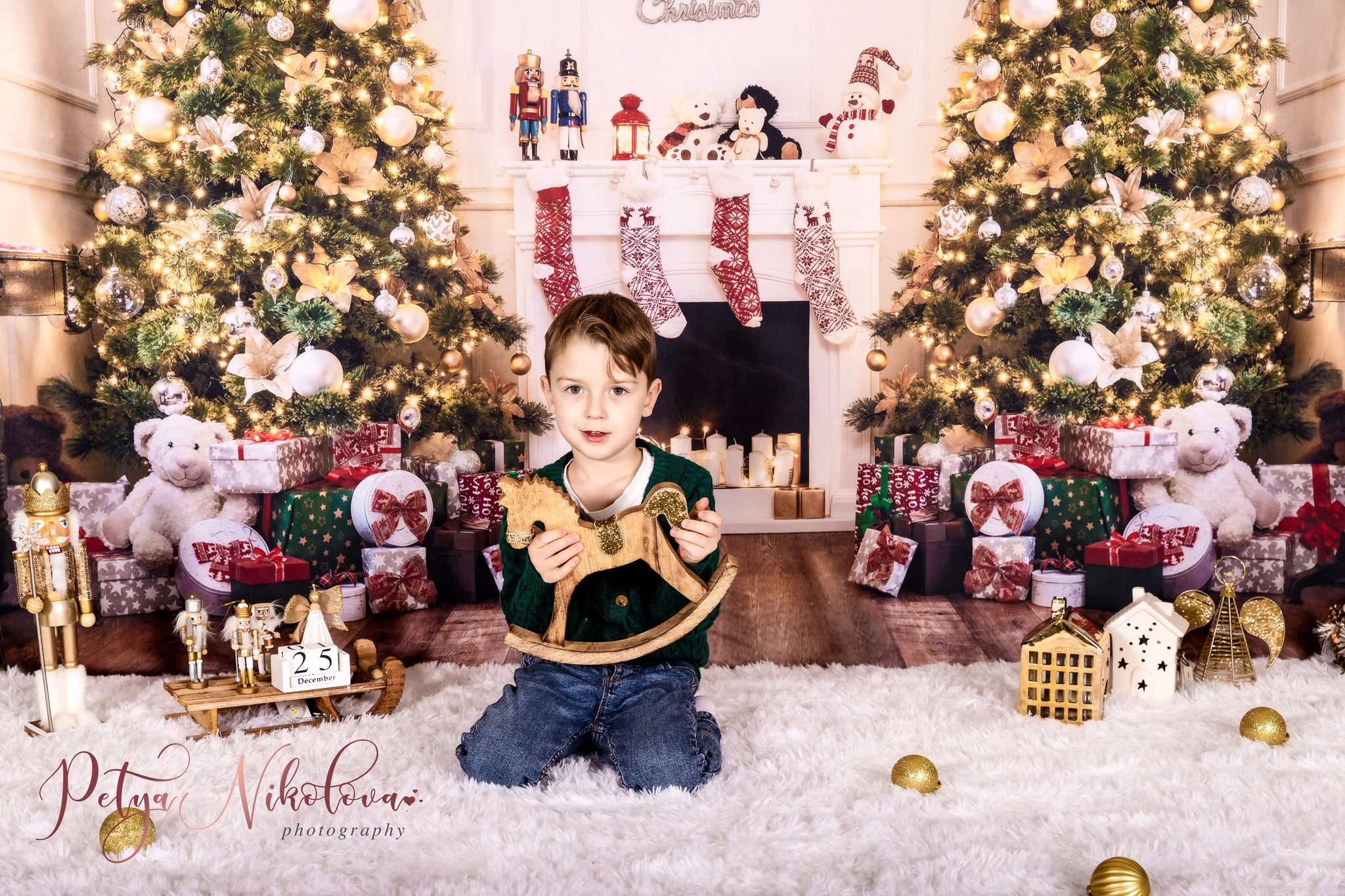 Toile de fond de cheminée de décoration d'arbre de Noël D989