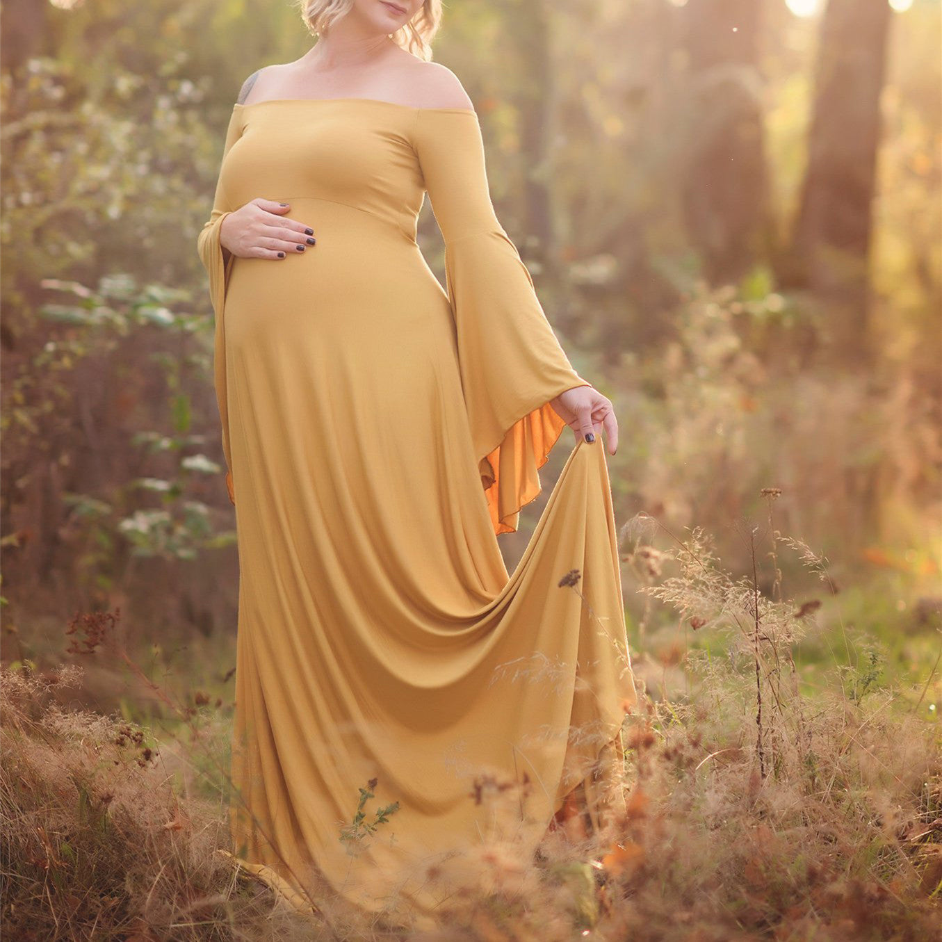 Robe de Maternité Style Cour Simple au Sol sans Bretelles RB20