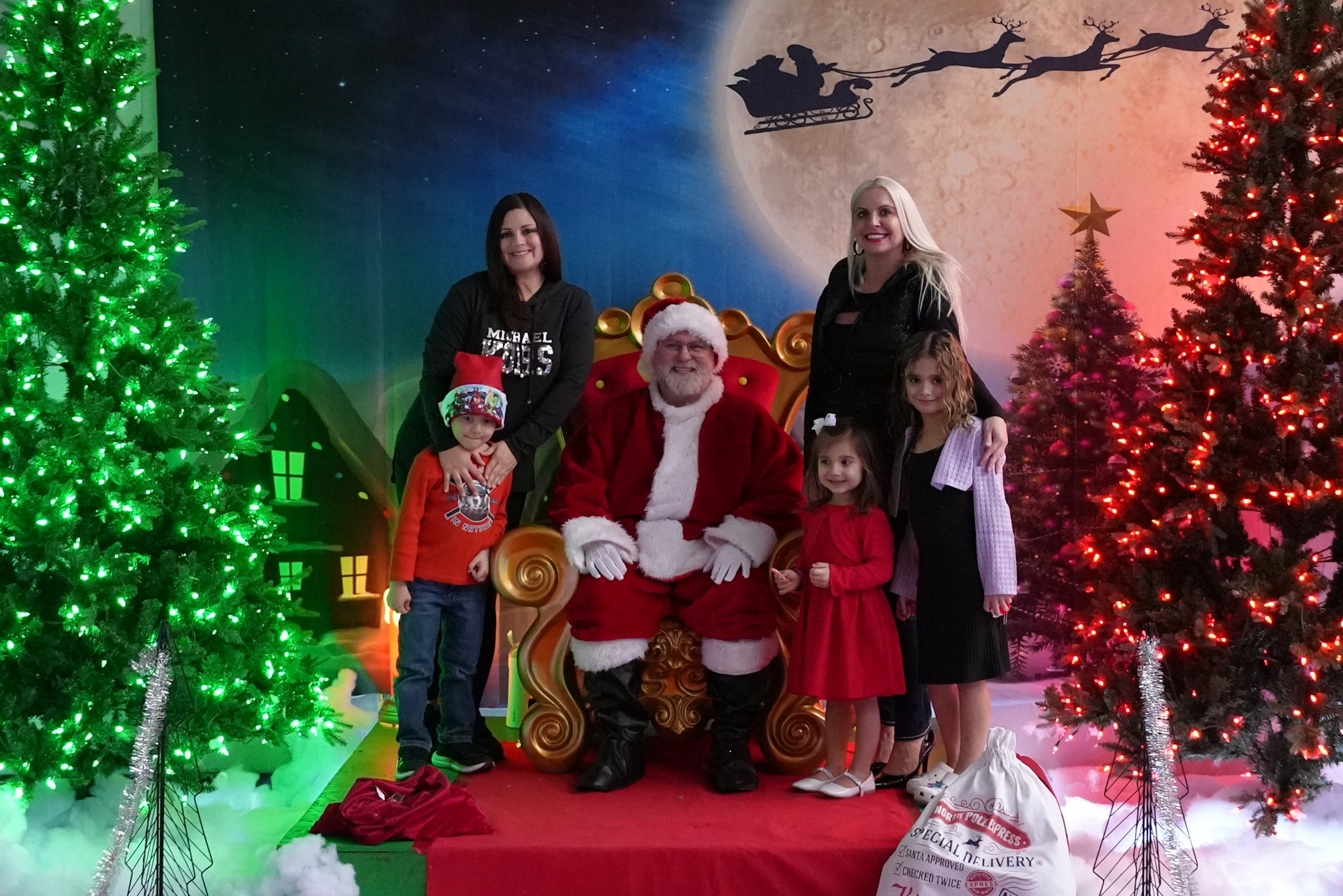 Maison miniature enneigée Elk Santa Xmas Toile de fond D979