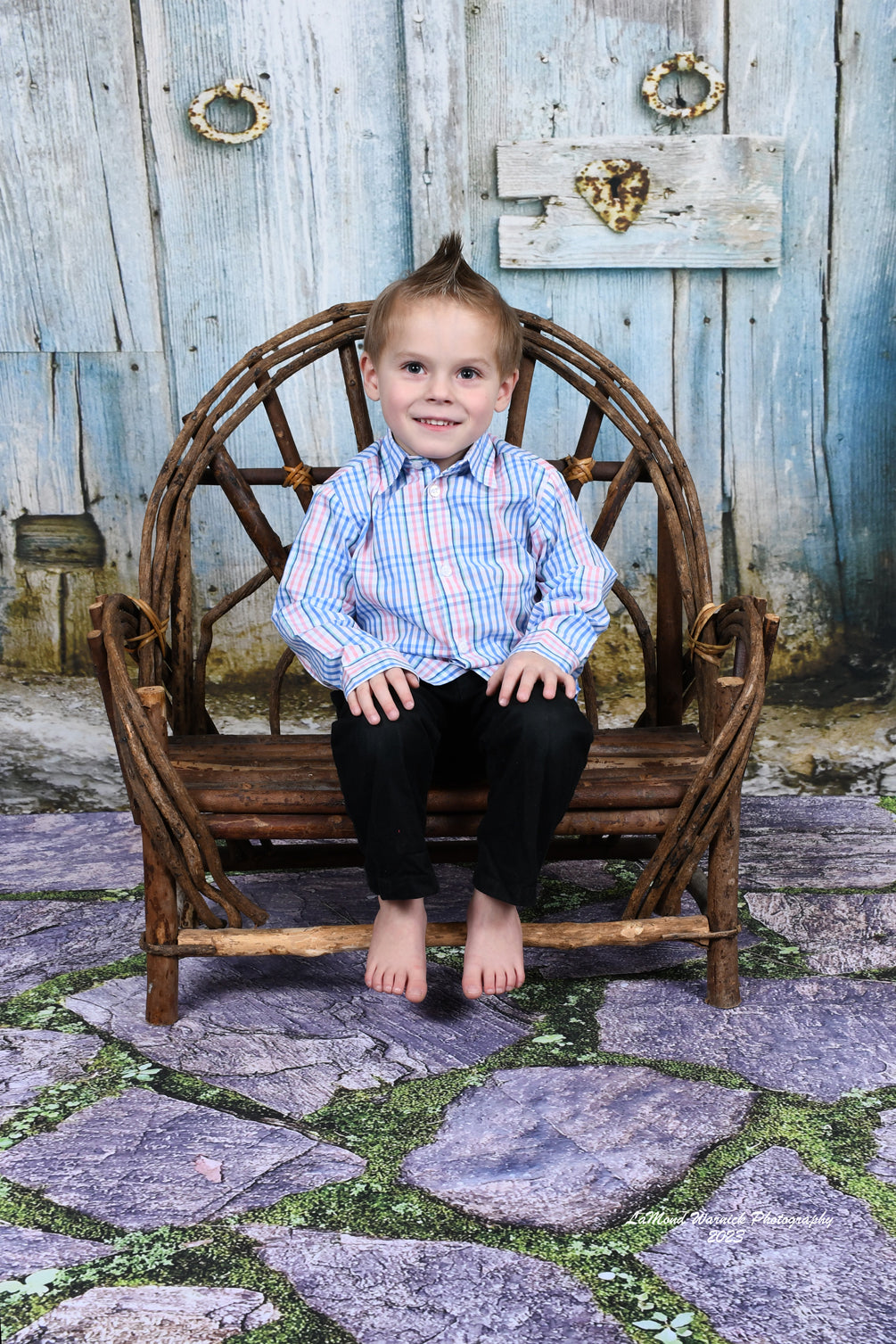 Bleu Clair Rond Petite Porte en Bois Cadre de Porte Jaune Toile de Fond Photo KAT-143