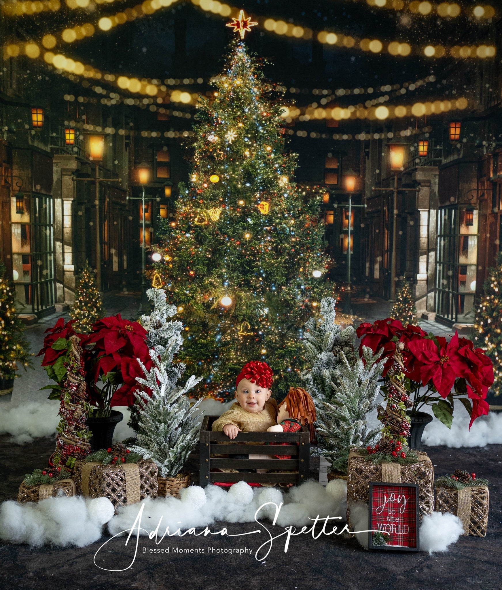 Fond pour sapin de Noël Fond pour rue festive la nuit à Noël MRR10-42