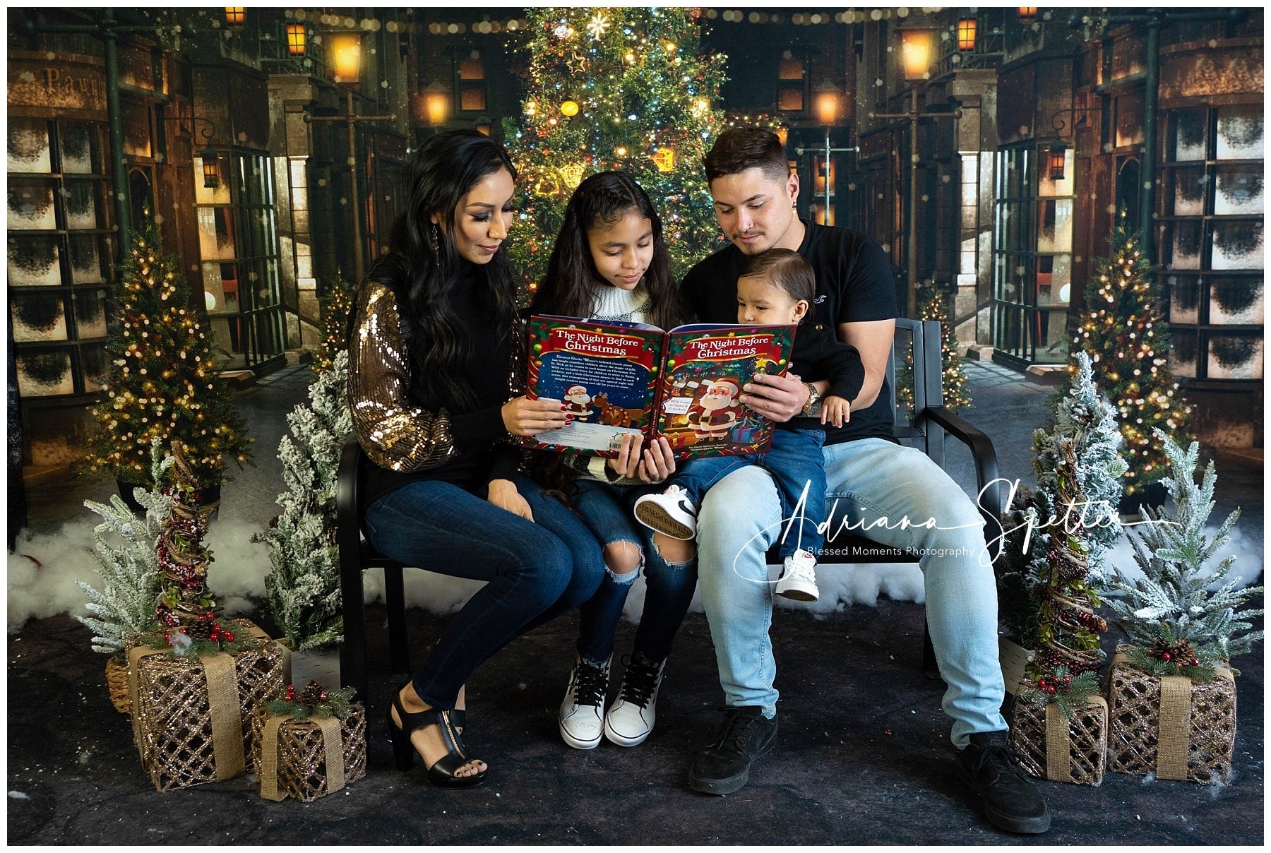 Fond pour sapin de Noël Fond pour rue festive la nuit à Noël MRR10-42