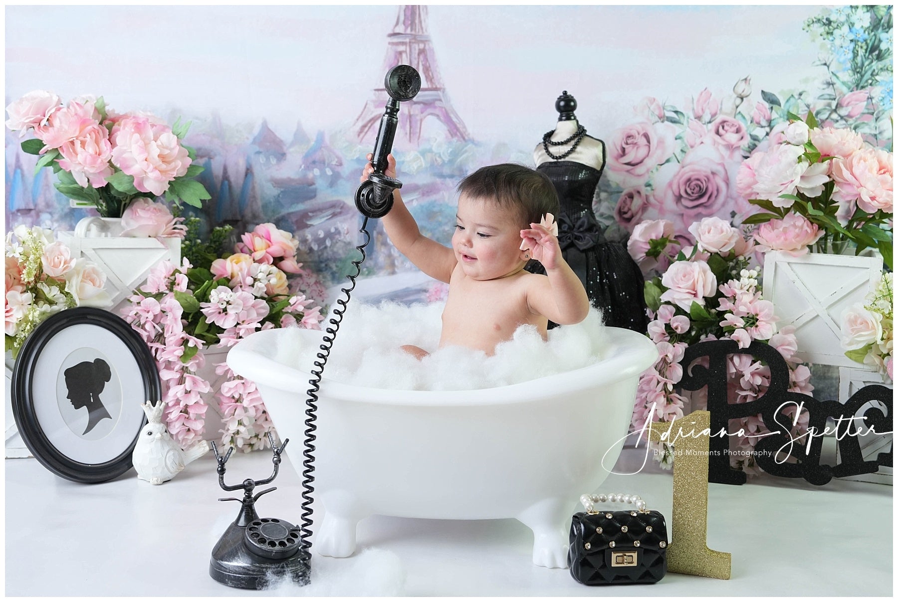 Fond pour cake smash Tour Eiffel Fond floral printanier pour anniversaire MRR10-45