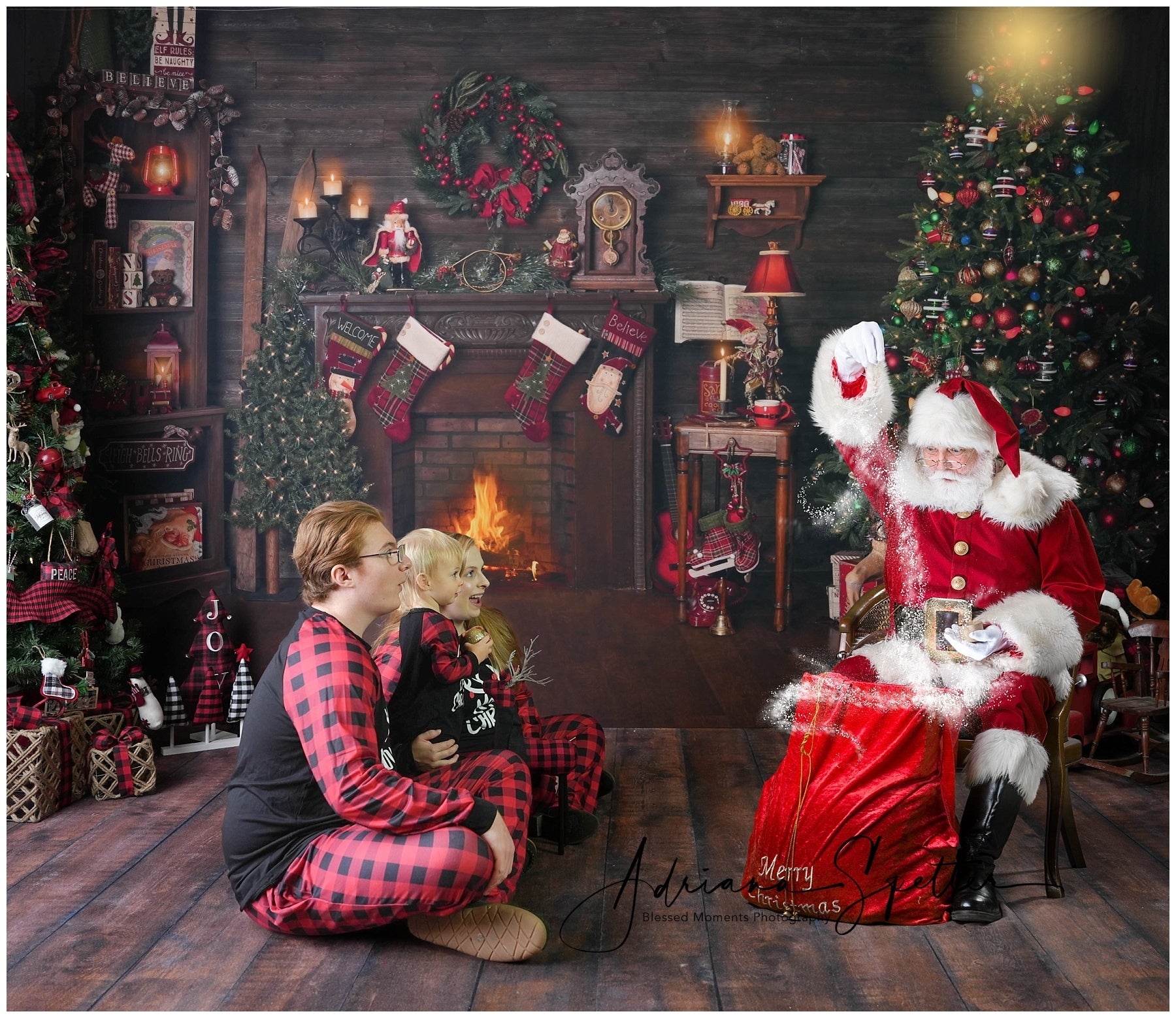 Fond de Noël Maison en bois Cheminée Chaussettes Fond photo de Noël MRR10-52