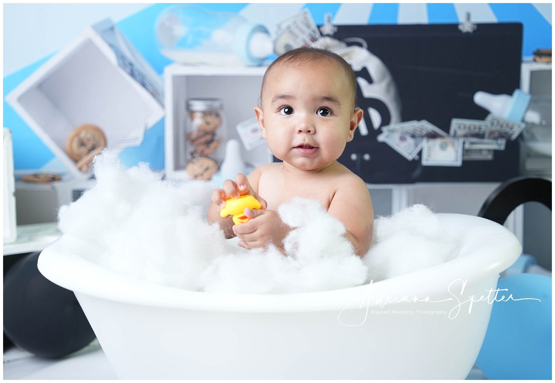 Fond pour cake smash Thème argent bébé Fond d'anniversaire MRR10-47