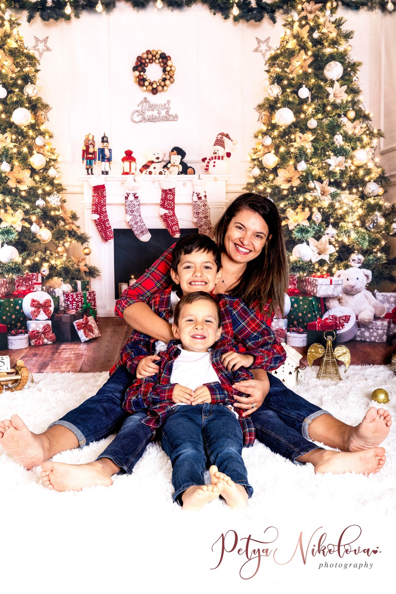 Toile de fond de cheminée de décoration d'arbre de Noël D989