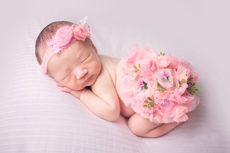 Accessoires de photographie pour nouveau-né Robe à pompon fleurie pour bébé fille (avec coiffe assortie) CL3
