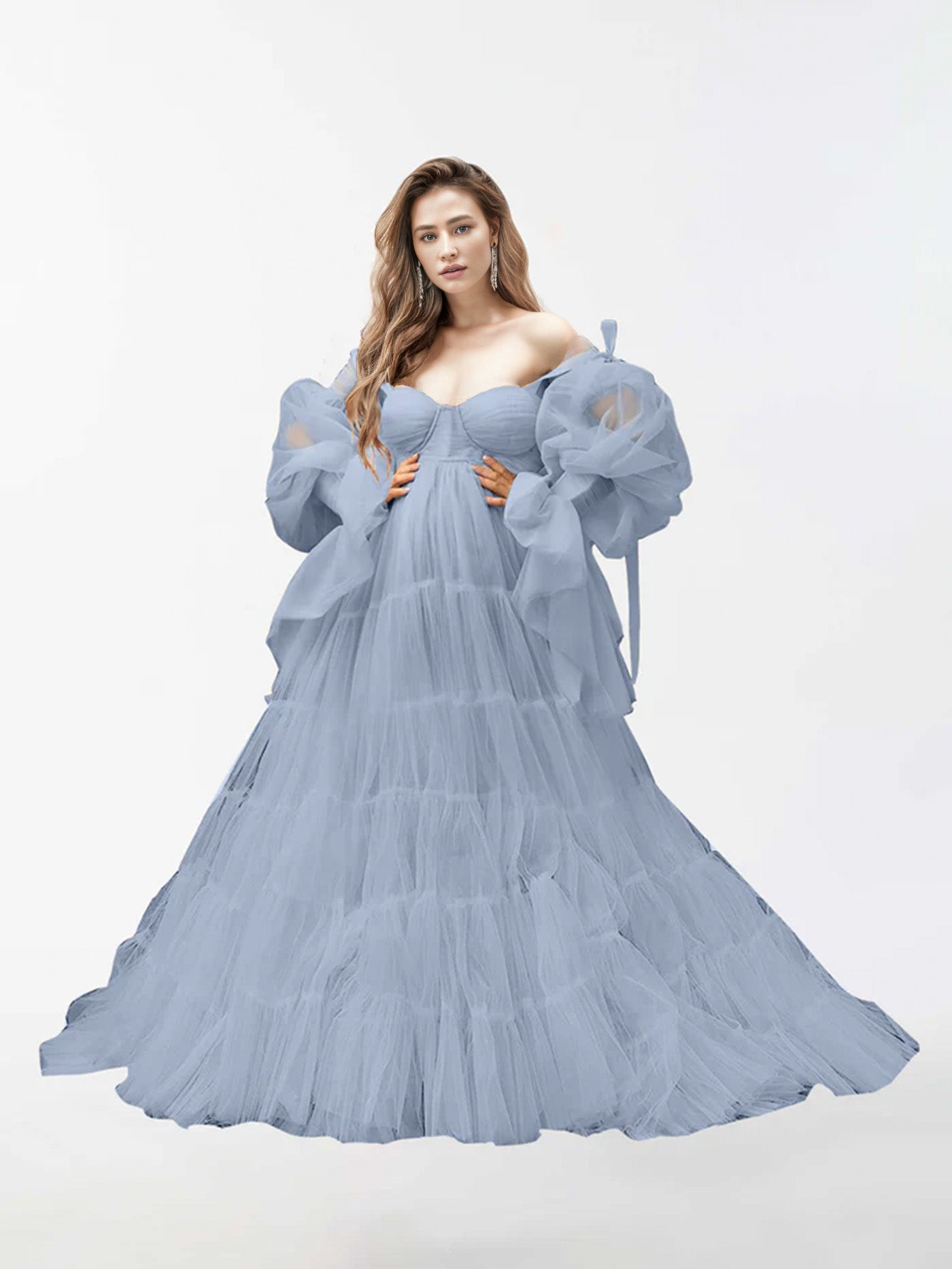 Robe de maternité en tulle à manches longues pour la photographie RB2