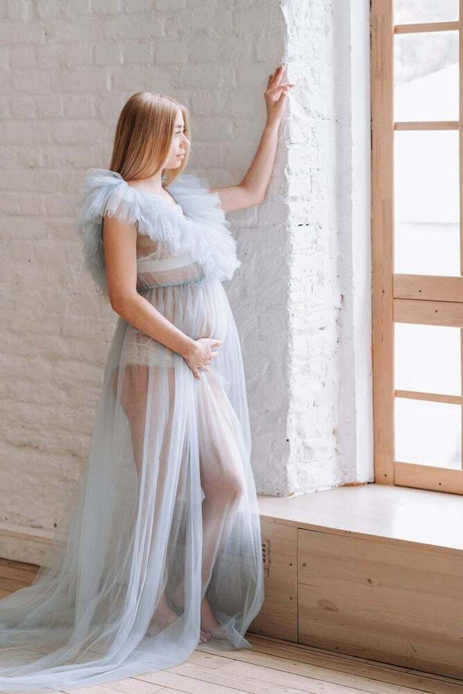 Robe de Maternité en Tulle Doux avec Col en V au Sol RB14