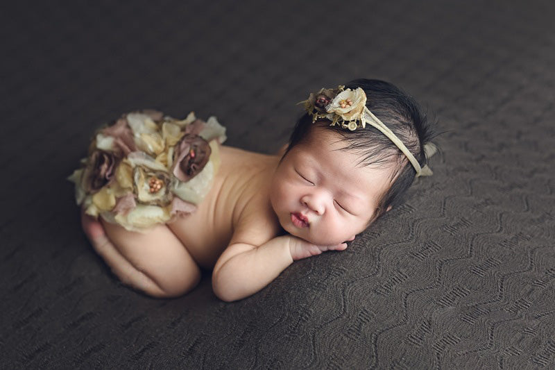 Accessoires de photographie pour nouveau-né Robe à pompon fleurie pour bébé fille (avec coiffe assortie) CL3