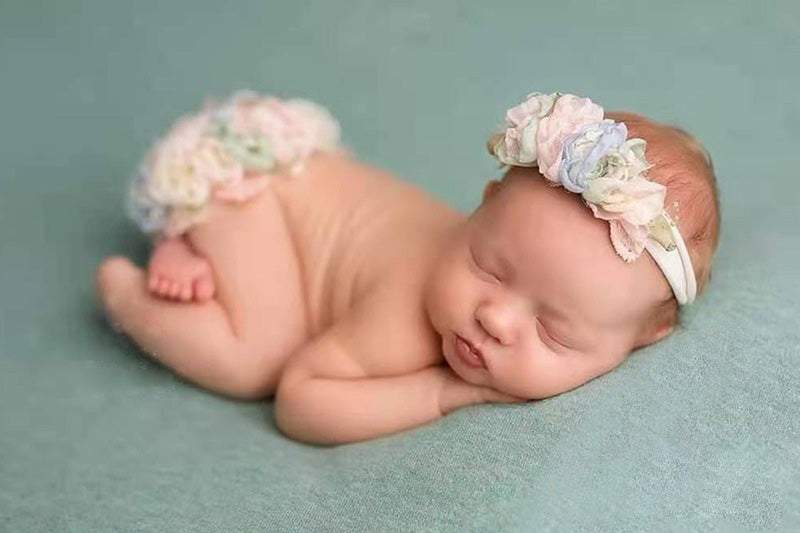 Accessoires de photographie pour nouveau-né Robe à pompon fleurie pour bébé fille (avec coiffe assortie) CL3