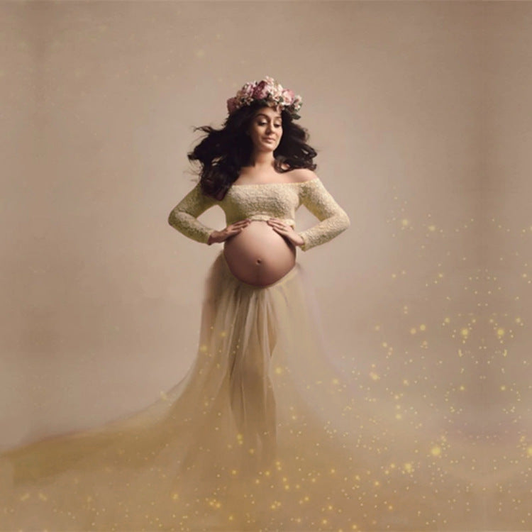 Robe de Photographie de Maternité en Dentelle à Manches Longues et en Maille RB8