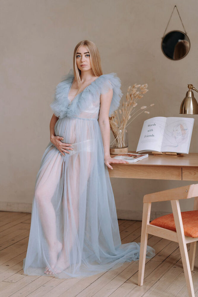 Robe de Maternité en Tulle Doux avec Col en V au Sol RB14