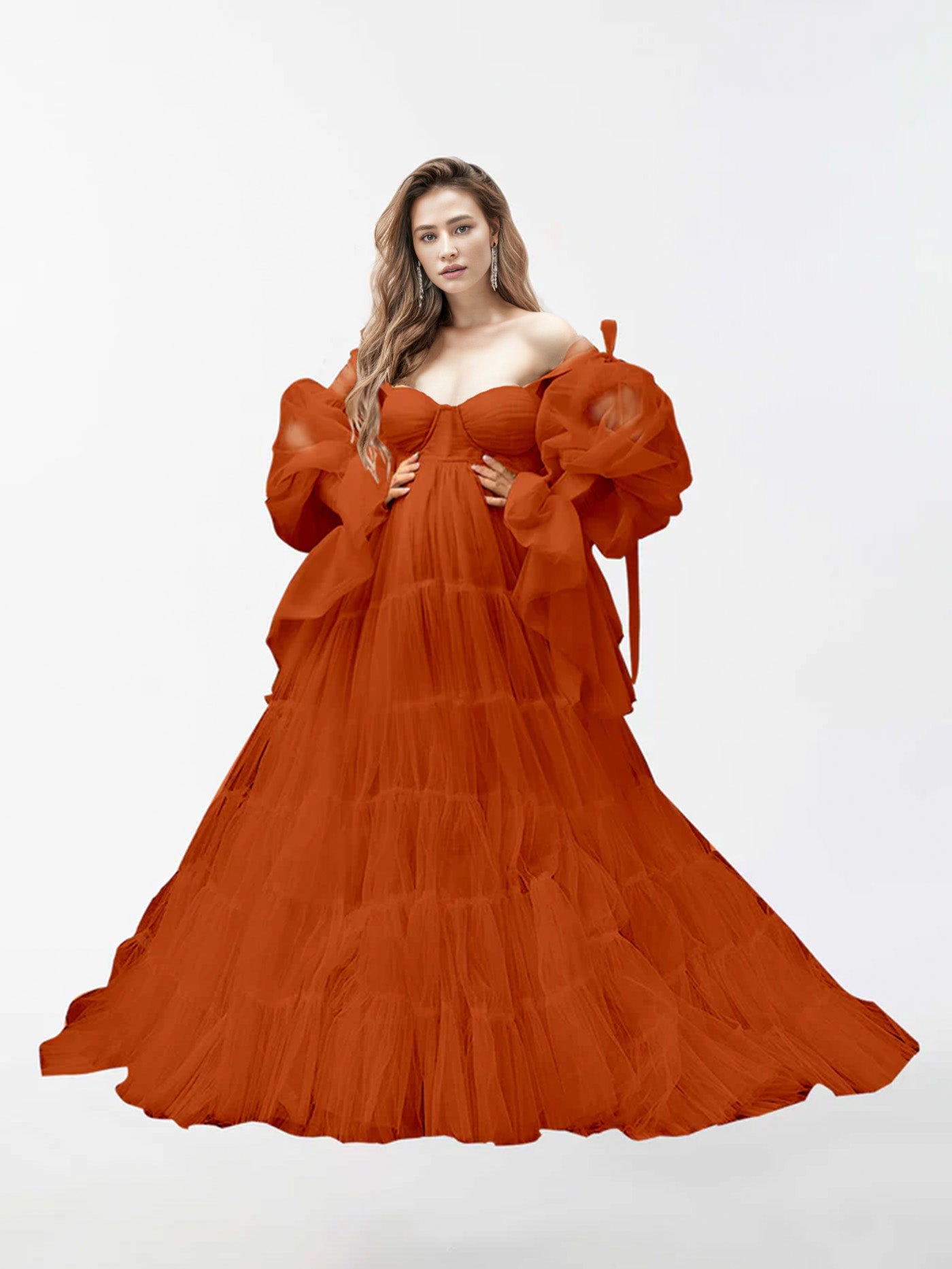Robe de maternité en tulle à manches longues pour la photographie RB2