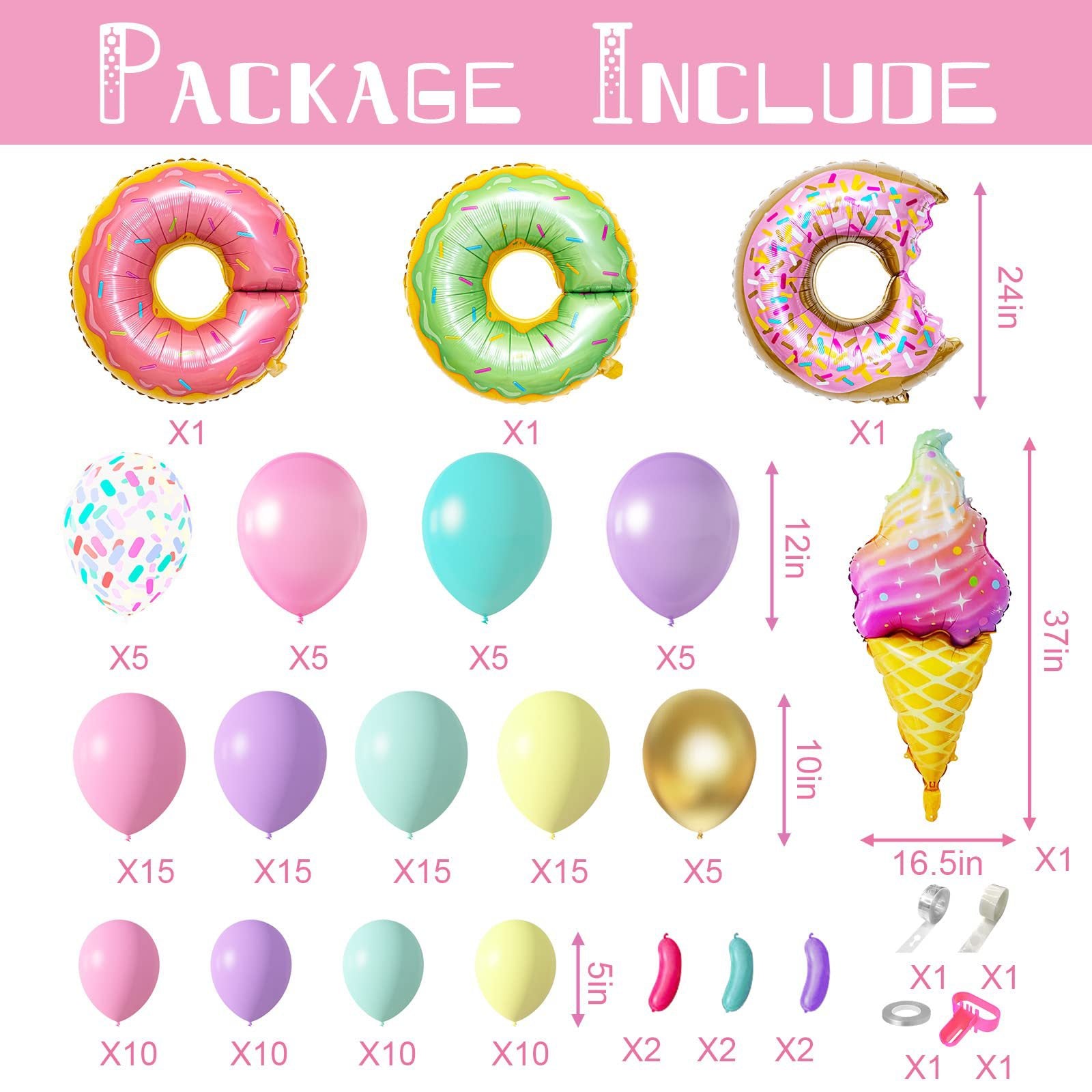 Chaîne de Ballons Fantaisie Macaron Trois Donuts pour Thème d'Anniversaire BA18
