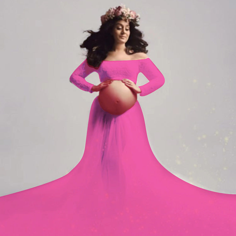 Robe de Photographie de Maternité en Dentelle à Manches Longues et en Maille RB8