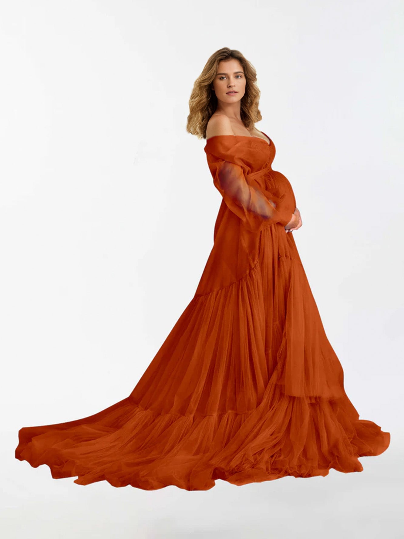Robe de maternité à manches longues à volants et col en V pour la photographie RB3