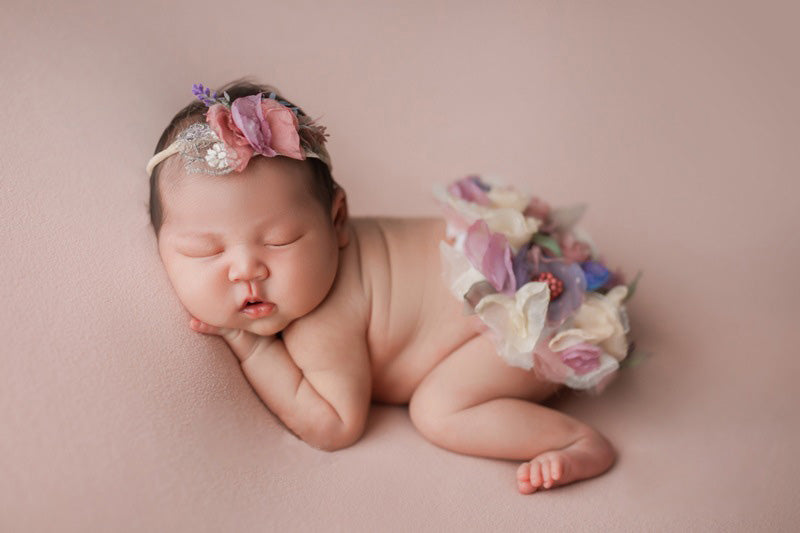 Accessoires de photographie pour nouveau-né Robe à pompon fleurie pour bébé fille (avec coiffe assortie) CL3
