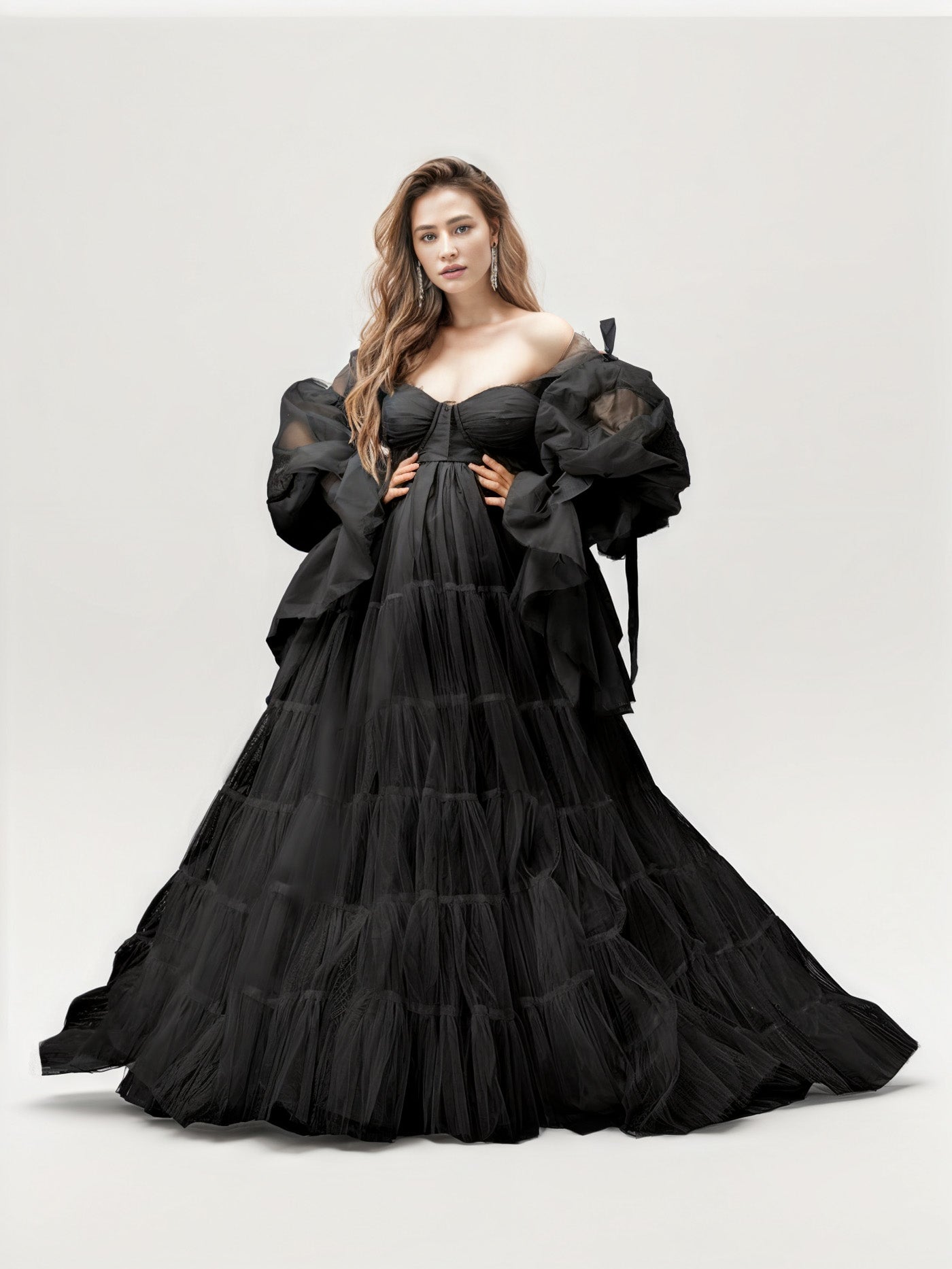 Robe de maternité en tulle à manches longues pour la photographie RB2