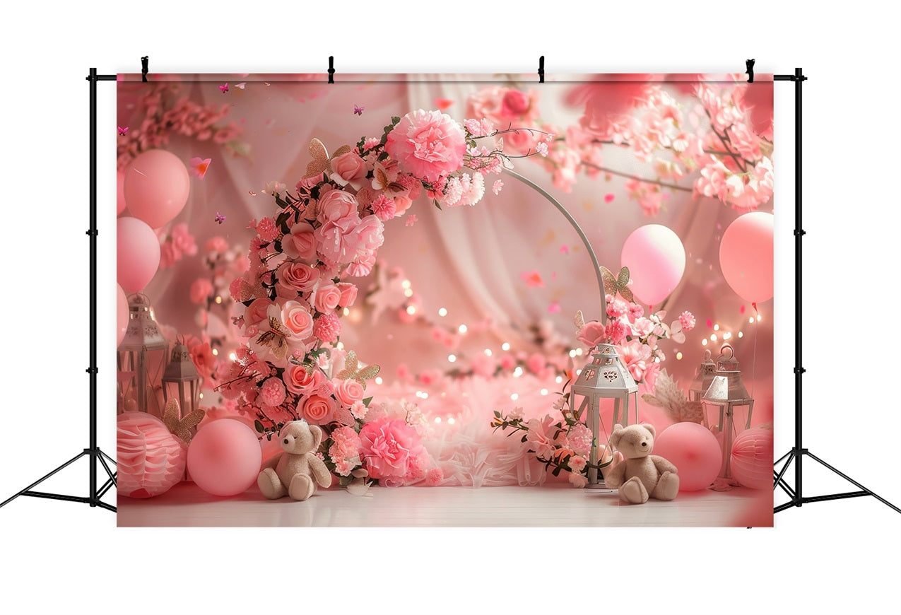 Toile de Fond St-Valentin Arche Florale Rêveuse de Fleurs et Ours BRP1-113