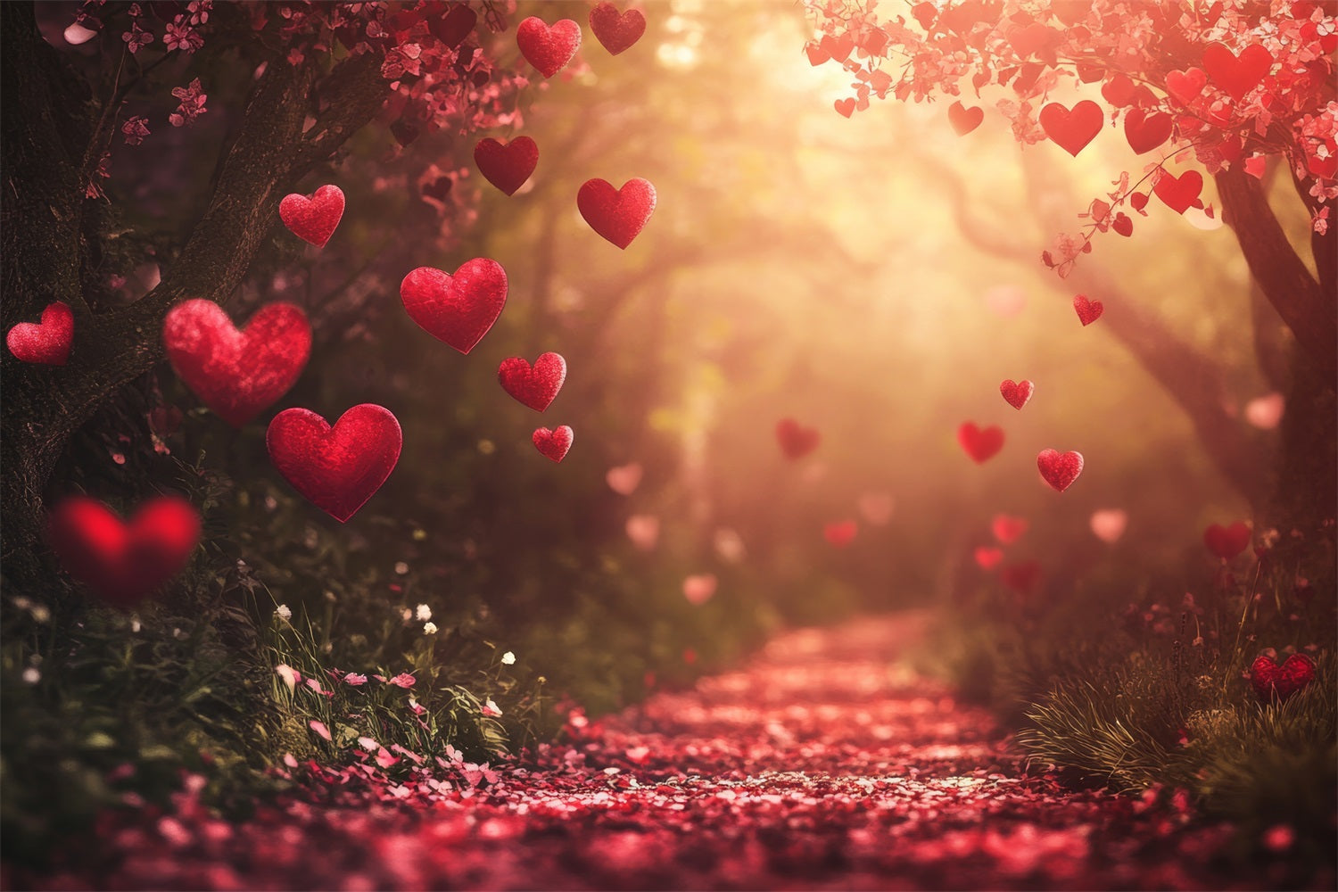 Toile de Fond St-Valentin Sentier de Cœurs Rouges BRP1-119