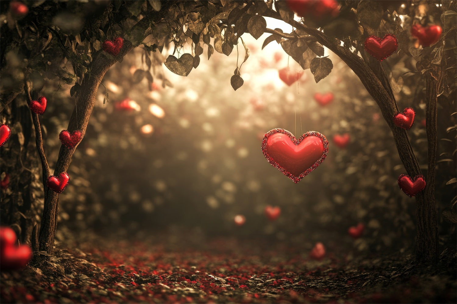 Toile de Fond St-Valentin Forêt au Crépuscule Cœurs Rouges BRP1-120