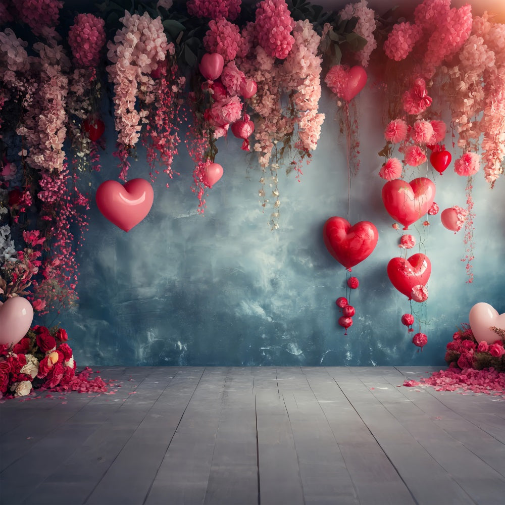 Toile de Fond Photo Saint Valentin Ballons Fleuris Suspendus BRP1-128