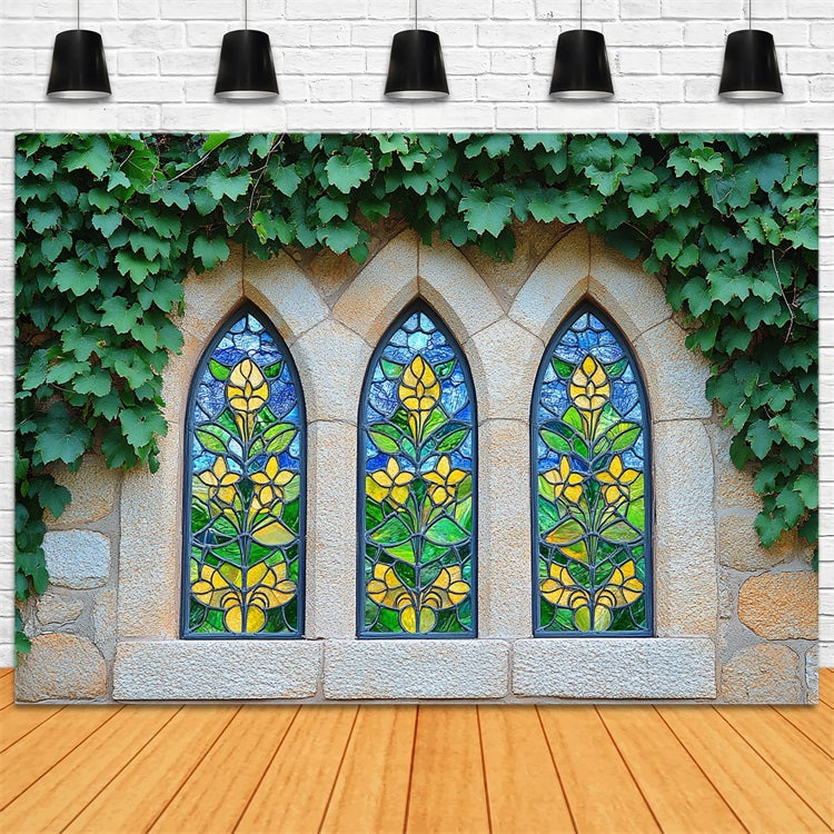 Fond Photo Printemps Mur en Pierre Rustique Verre Floral BRP1-13