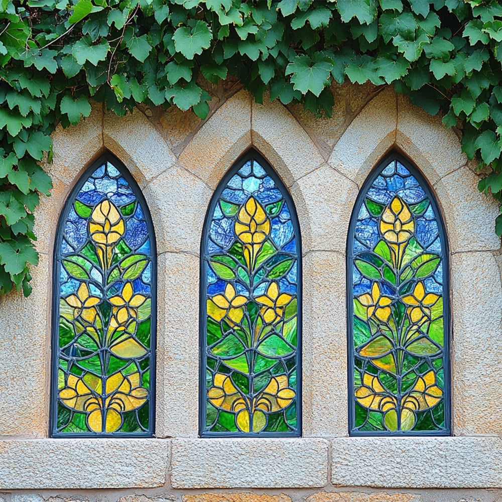 Fond Photo Printemps Mur en Pierre Rustique Verre Floral BRP1-13