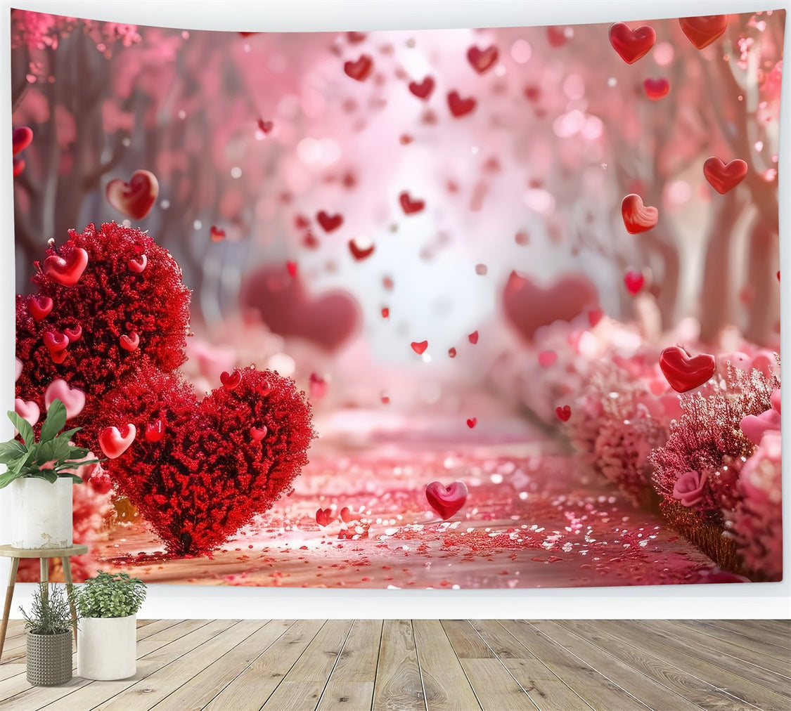 Toile de Fond St-Valentin Sentier de Pétales de Cœurs Roses BRP1-131