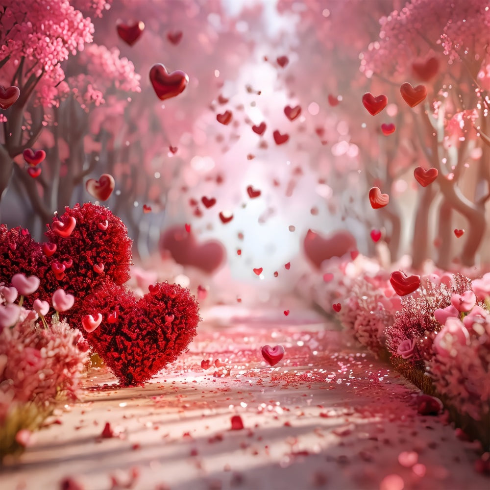 Toile de Fond St-Valentin Sentier de Pétales de Cœurs Roses BRP1-131