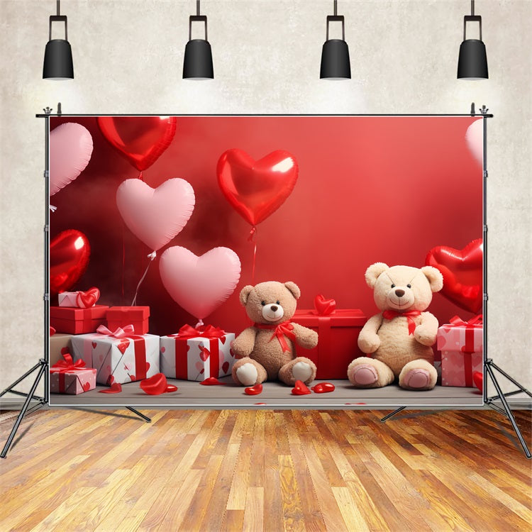 Toile de Fond St-Valentin Ballons Cœurs Rouges Ours BRP1-132