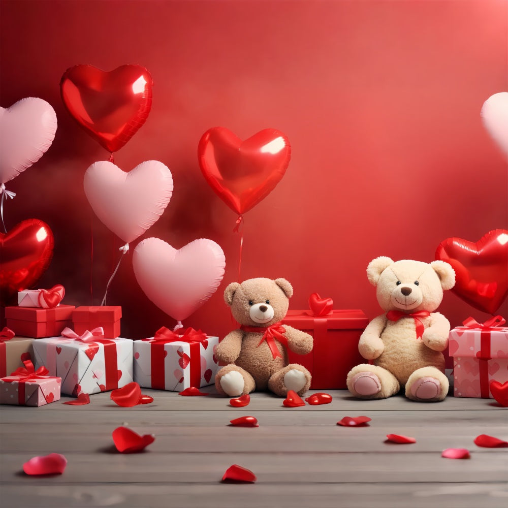 Toile de Fond St-Valentin Ballons Cœurs Rouges Ours BRP1-132