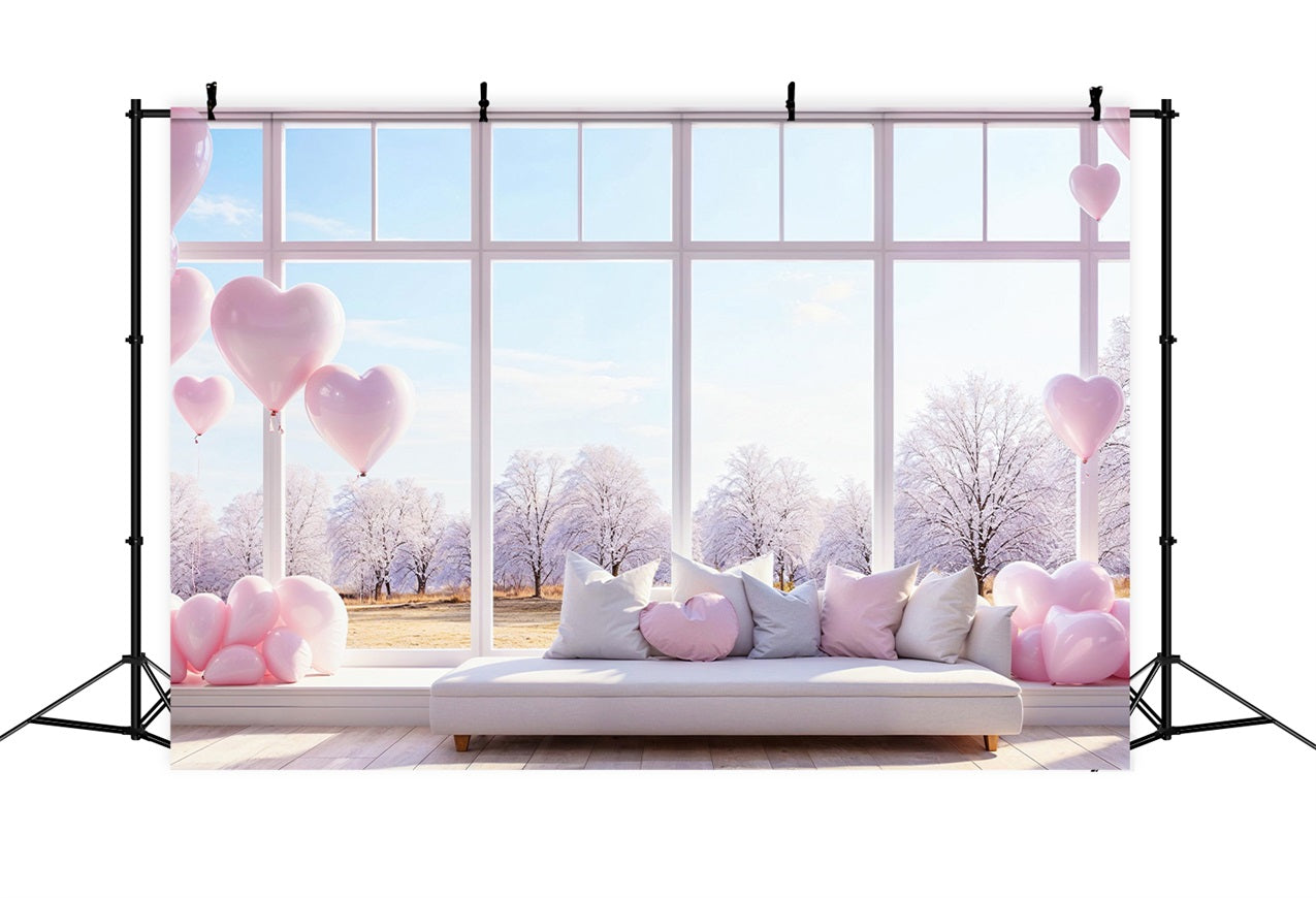 Toile de Fond Photo Saint Valentin Fenêtre Hivernale Ballons BRP1-147