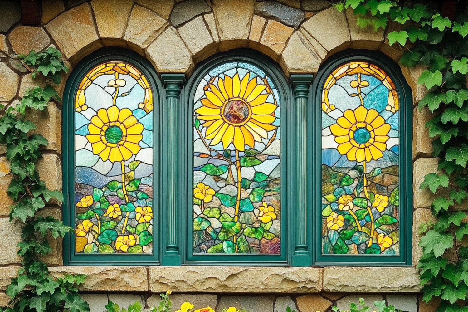 Toile de fond Printemps Verre Tournesol Rustique BRP1-15