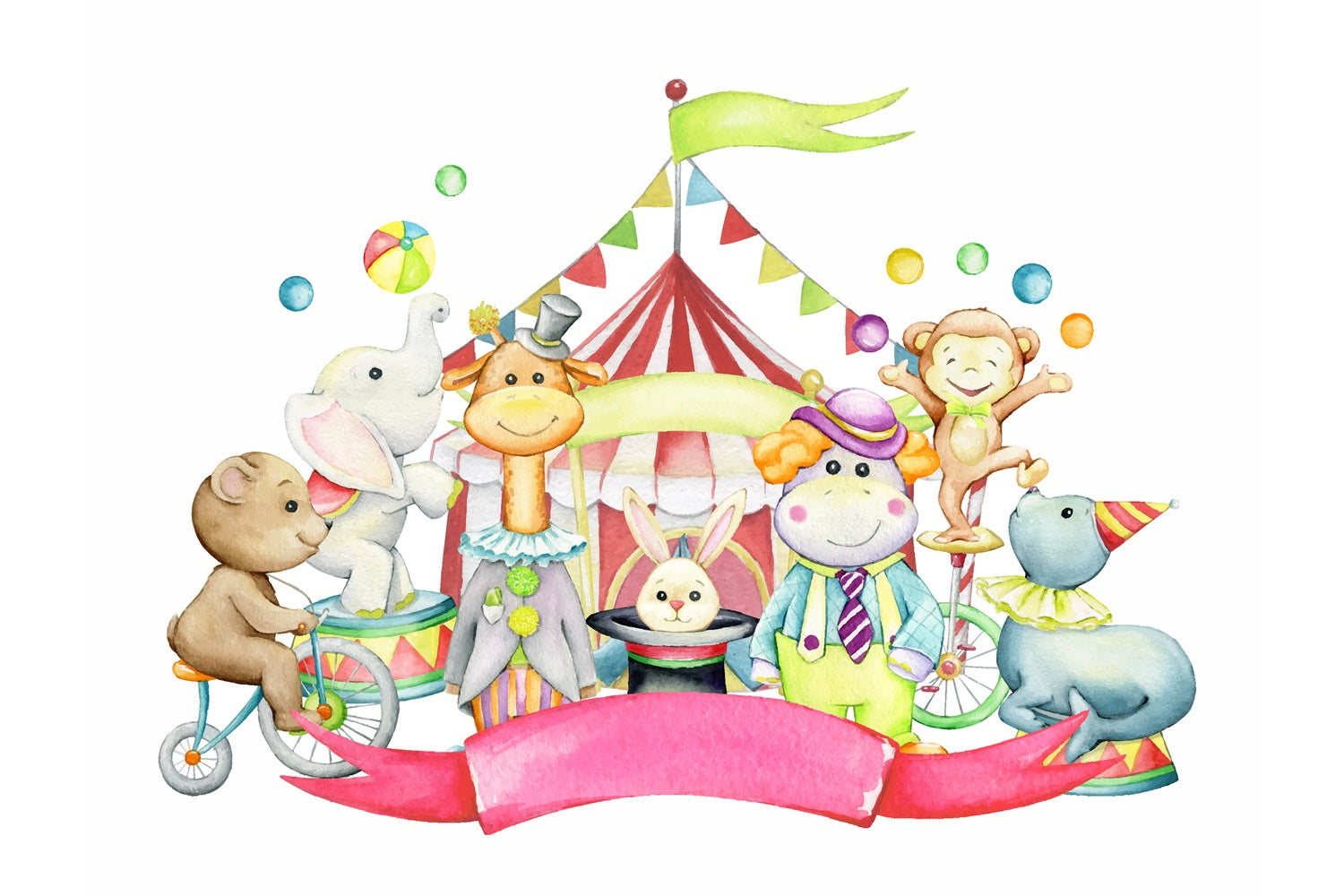 Toile de Fond Cirque Joyeux Animaux Fête Foraine BRP1-167