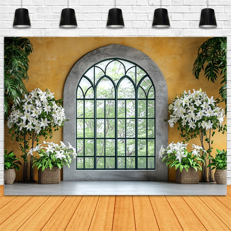 Toile de fond Printemps Fenêtre Élégante Lys Blancs BRP1-17